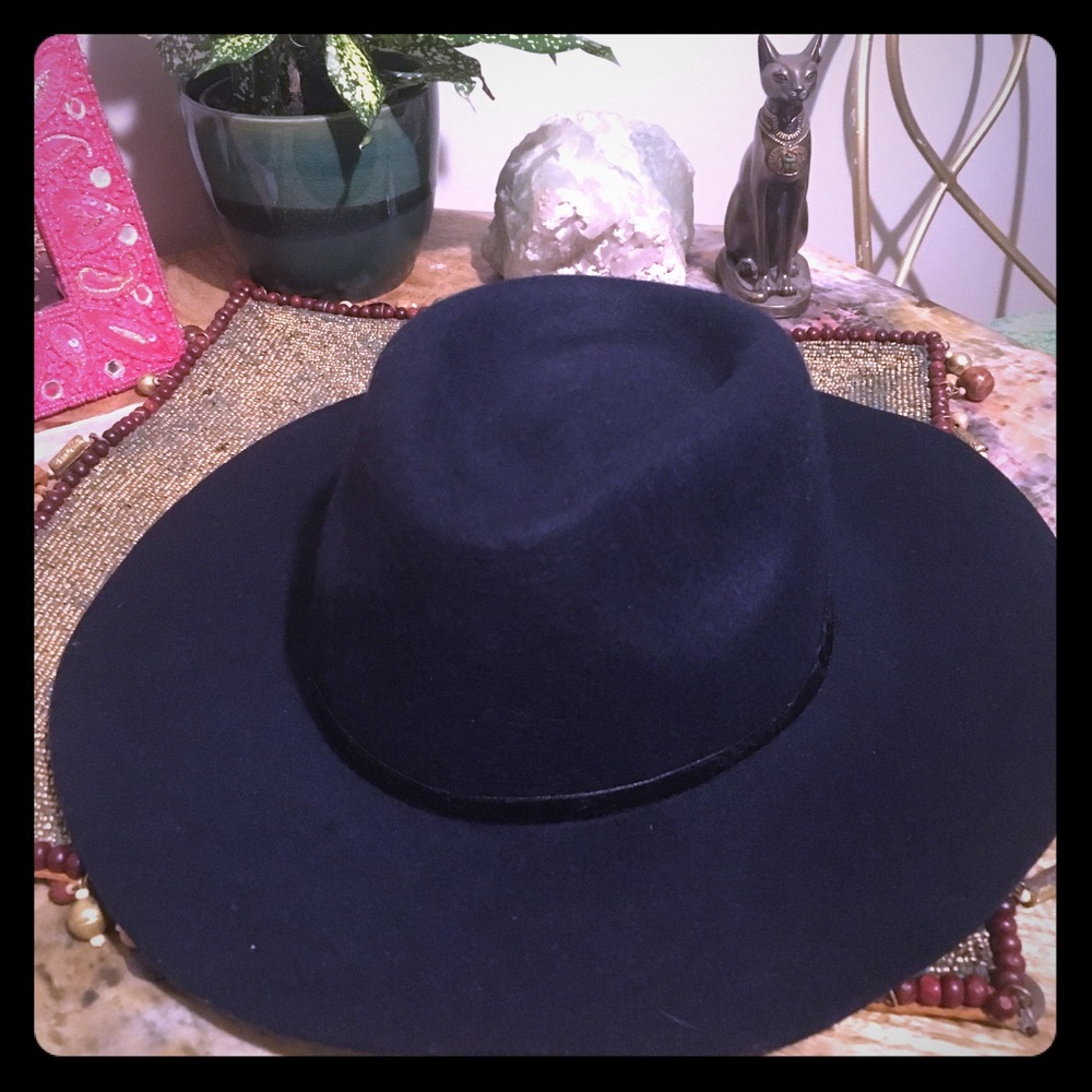 Zara NWOT Navy Wool Wide Brim Fedora Hat, S/M